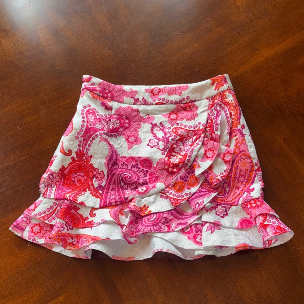SHEIN Pink and White Paisley Mini Skirt